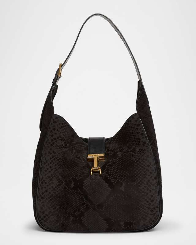 Monarch Medium Hobo Bag in Python-Effect Suede